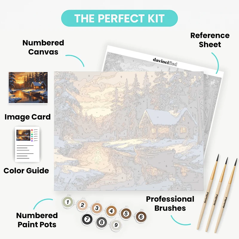 Winter Cabin by the Lake - Paint by Numbers Kit