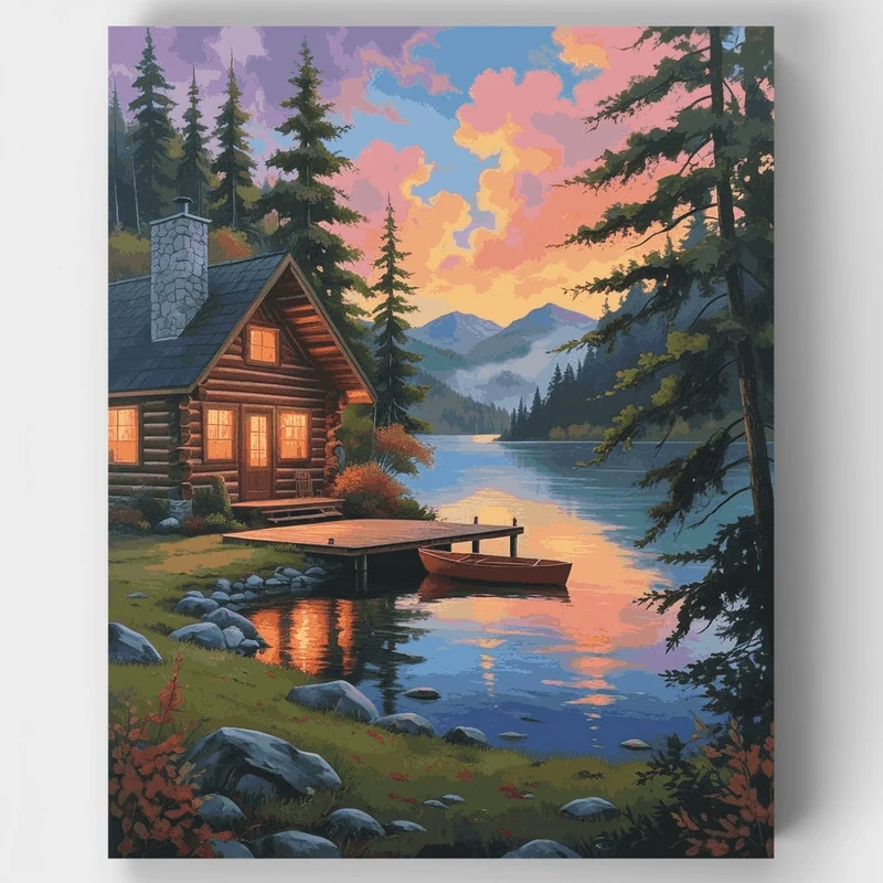 Lakeside Cabin Sunset - Paint by Numbers Kit