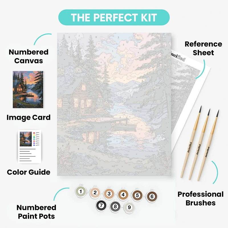 Lakeside Cabin Sunset - Paint by Numbers Kit