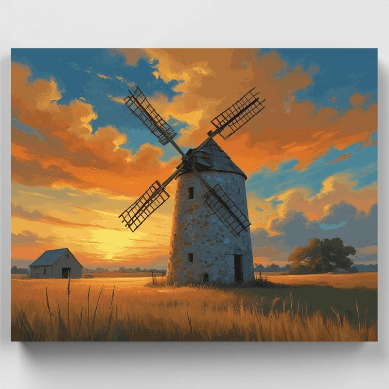 Golden Sunset Windmill - Paint by Numbers Kit