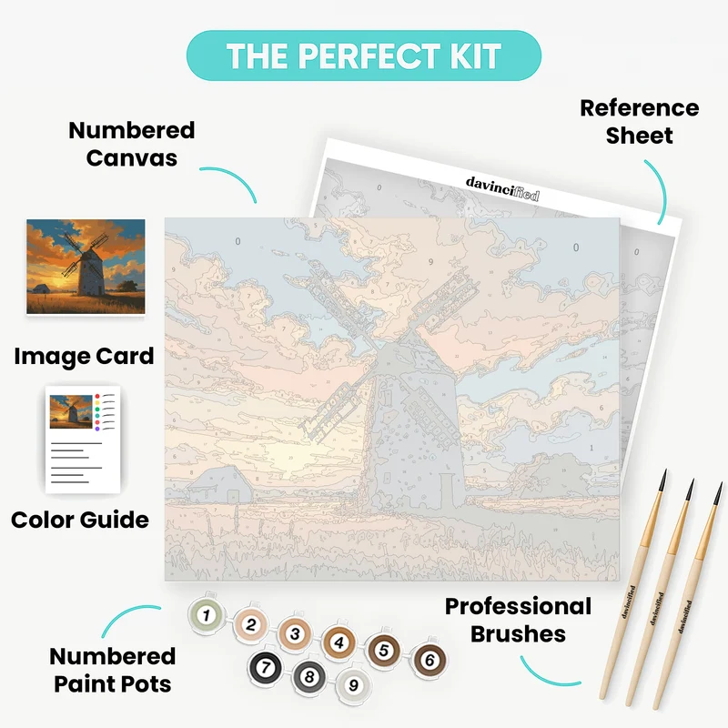 Golden Sunset Windmill - Paint by Numbers Kit