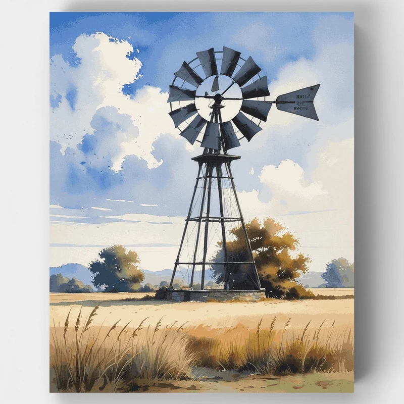 Rural Windmill Landscape - Paint by Numbers Kit