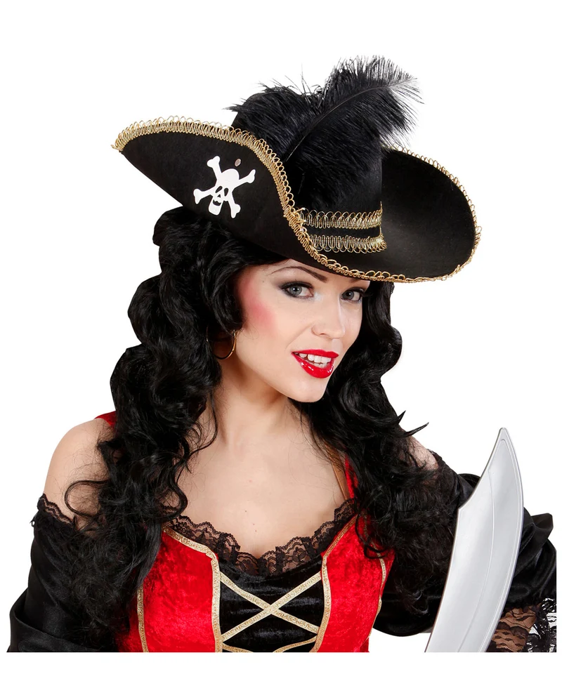 Piratenhut mit Totenkopf und Feder