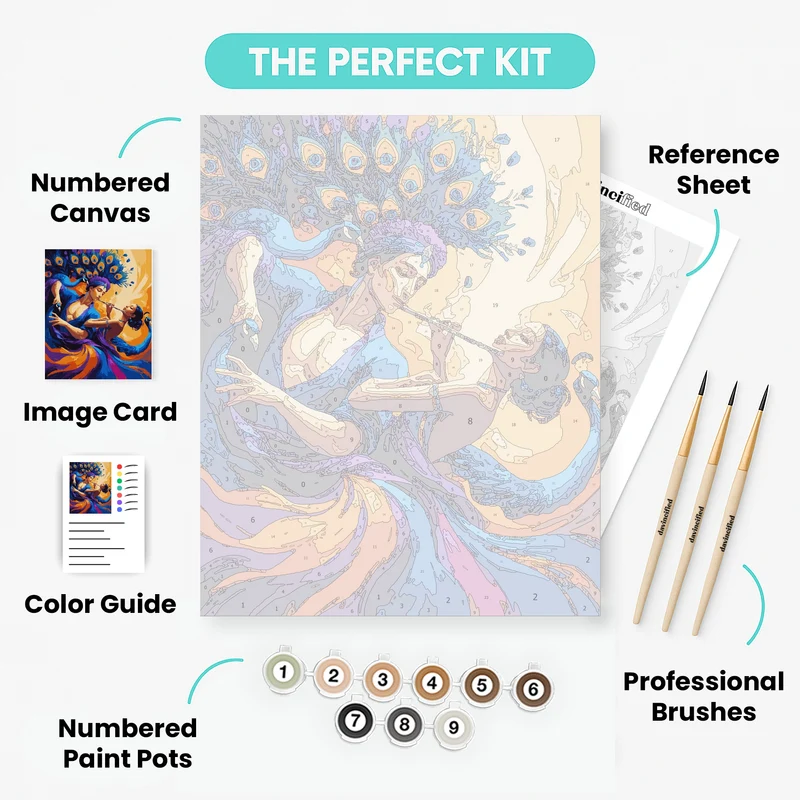 Krishna and Radha with Peacocks - Paint by Numbers Kit