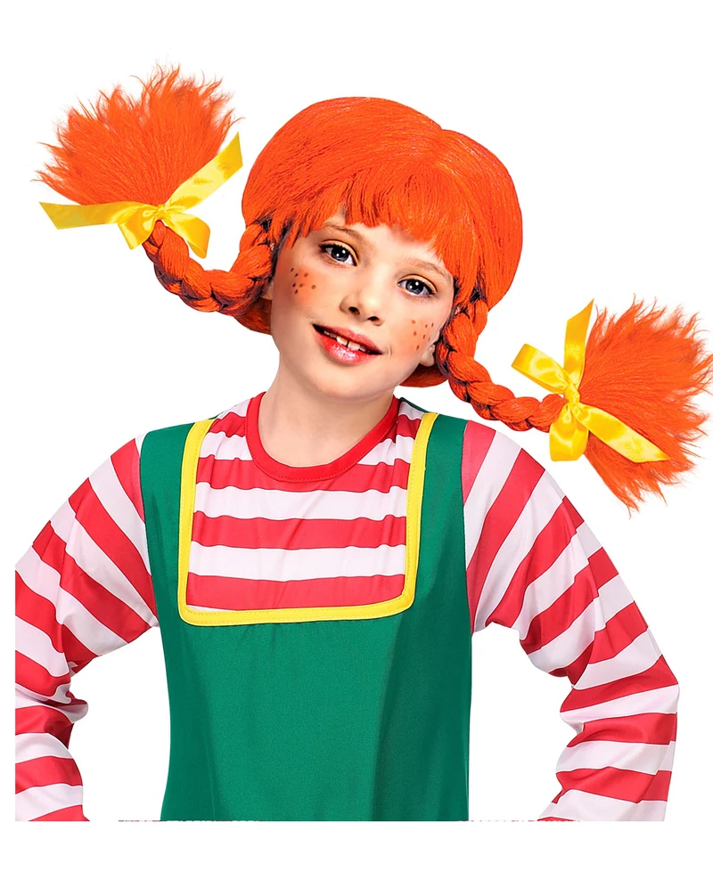 Rot-orange Zopfperücke für Kinder