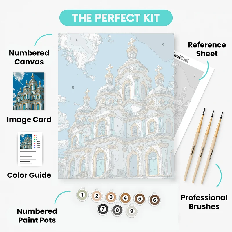 Orthodox Cathedral with Turquoise Accents - Paint by Numbers Kit