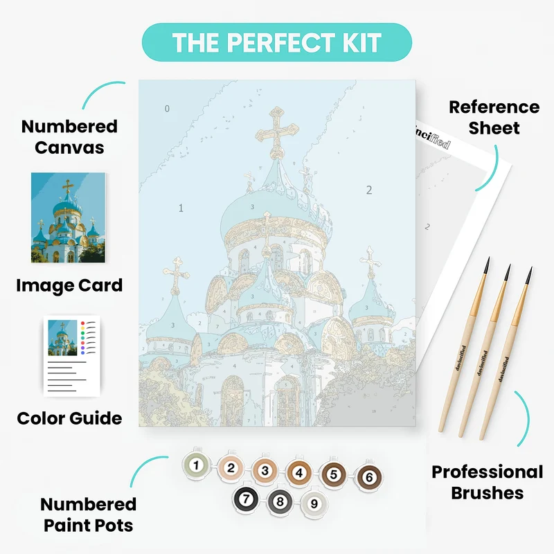 Orthodox Golden Church with Blue Domes - Paint by Numbers Kit