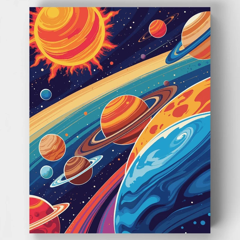 Vibrant Solar System Illustration - Paint by Numbers Kit