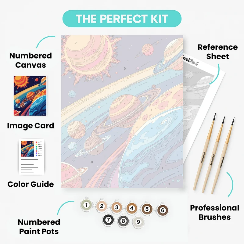 Vibrant Solar System Illustration - Paint by Numbers Kit