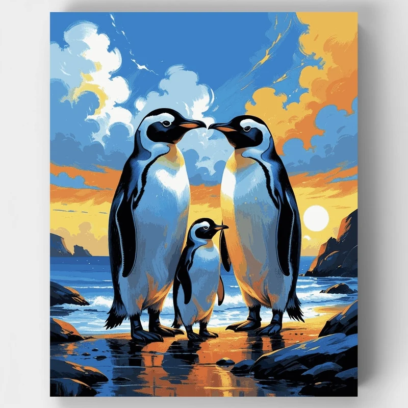 Penguin Family at Sunset - Paint by Numbers Kit