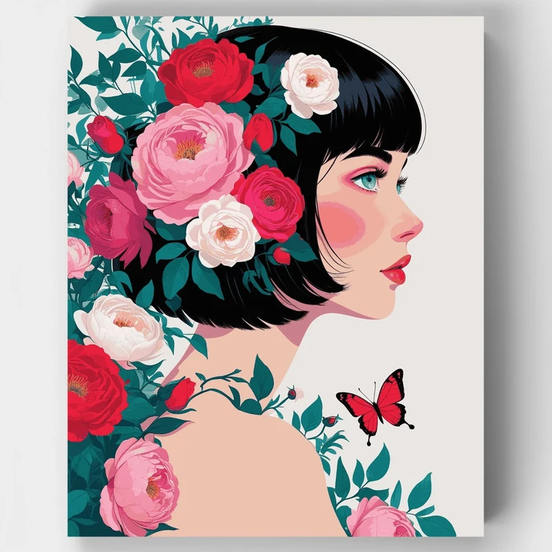 Floral Portrait with Butterfly - Paint by Numbers Kit