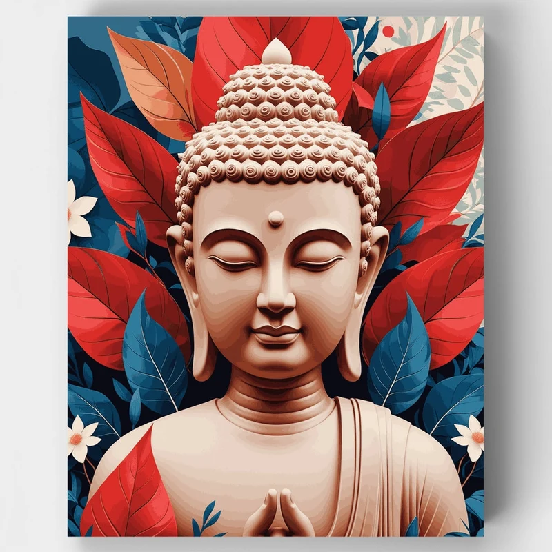Serene Buddha with Red Leaves - Paint by Numbers Kit