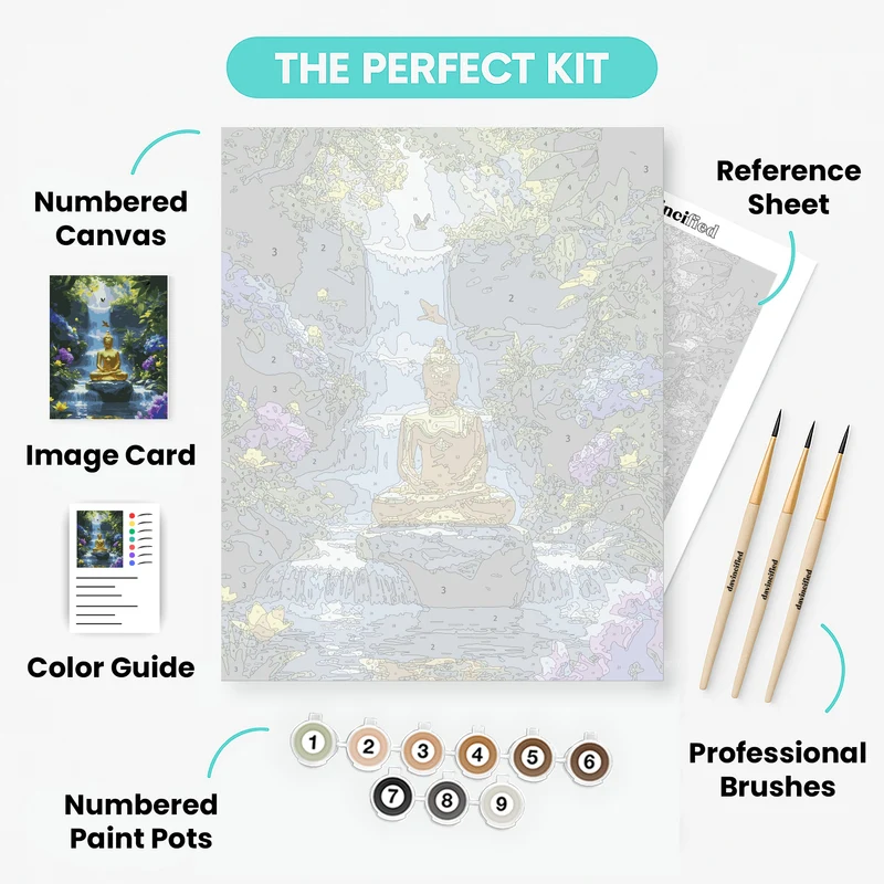 Golden Buddha in Waterfall Paradise - Paint by Numbers Kit