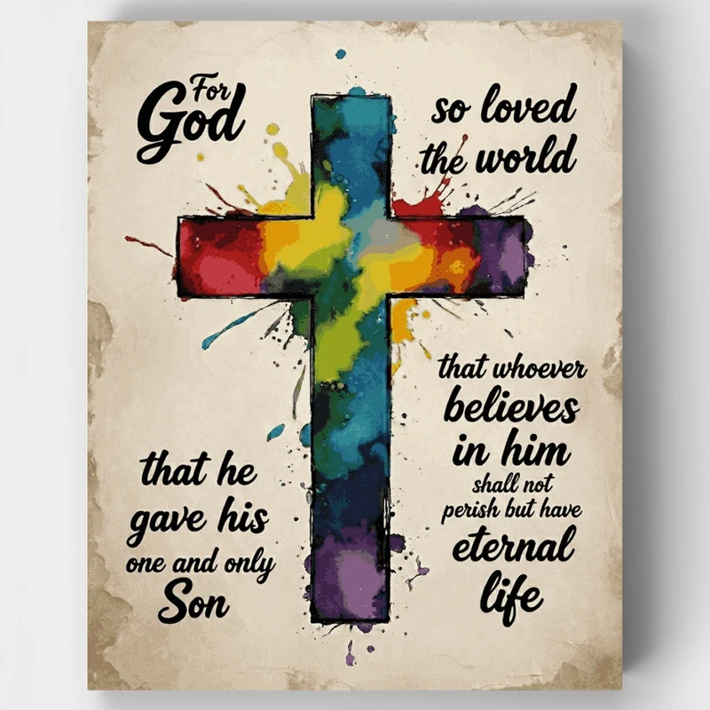 Colorful Cross with Bible Verse - Paint by Numbers Kit