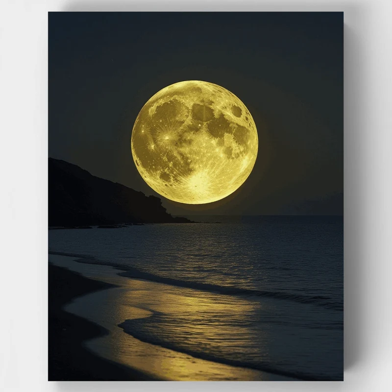 Golden Moonrise Over Ocean - Paint by Numbers Kit