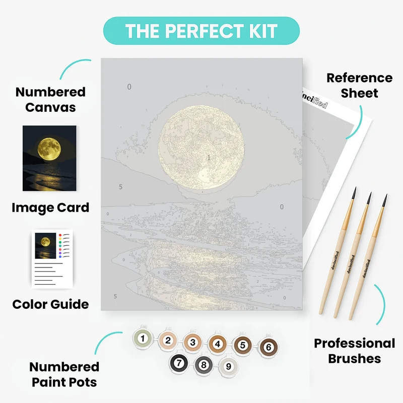 Golden Moonrise Over Ocean - Paint by Numbers Kit