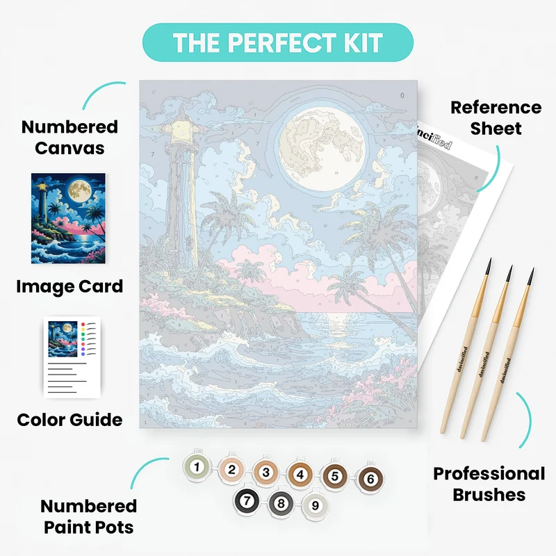Moonlit Lighthouse Bay - Paint by Numbers Kit