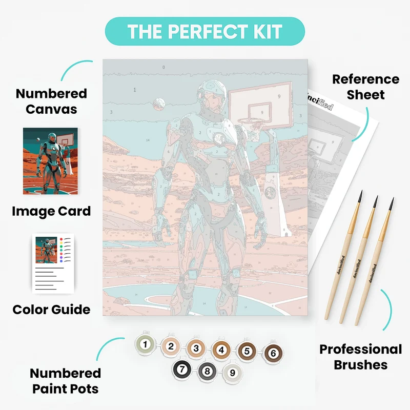 Space Robot Basketball on Mars - Paint by Numbers Kit