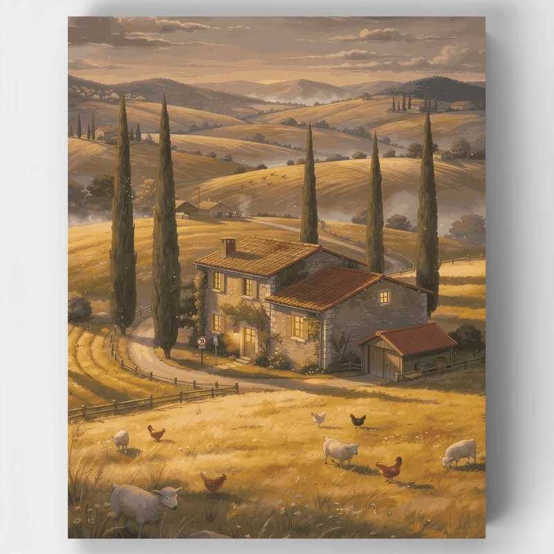 "Golden Farmstead Evening" Paint by Numbers Kit