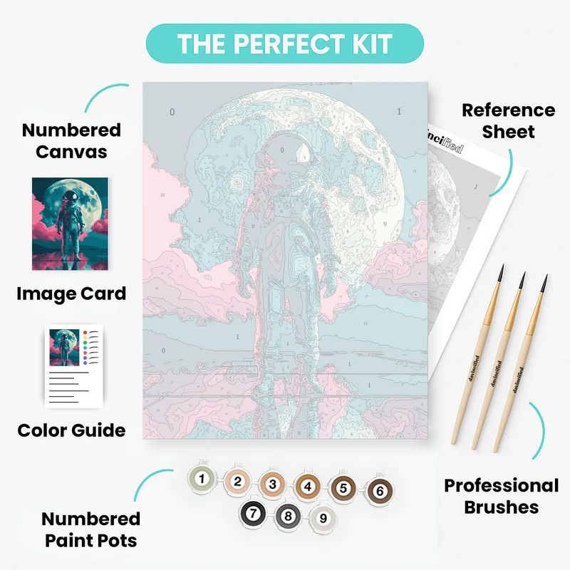 Lunar Astronaut in Pink Clouds - Paint by Numbers Kit
