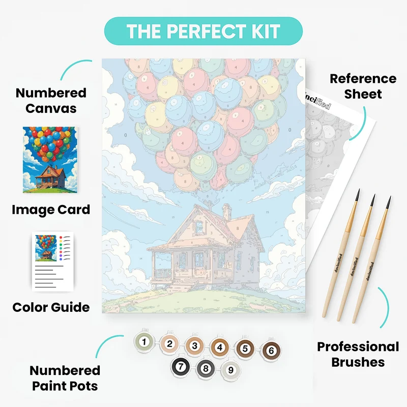 Floating House with Colorful Balloons - Paint by Numbers Kit