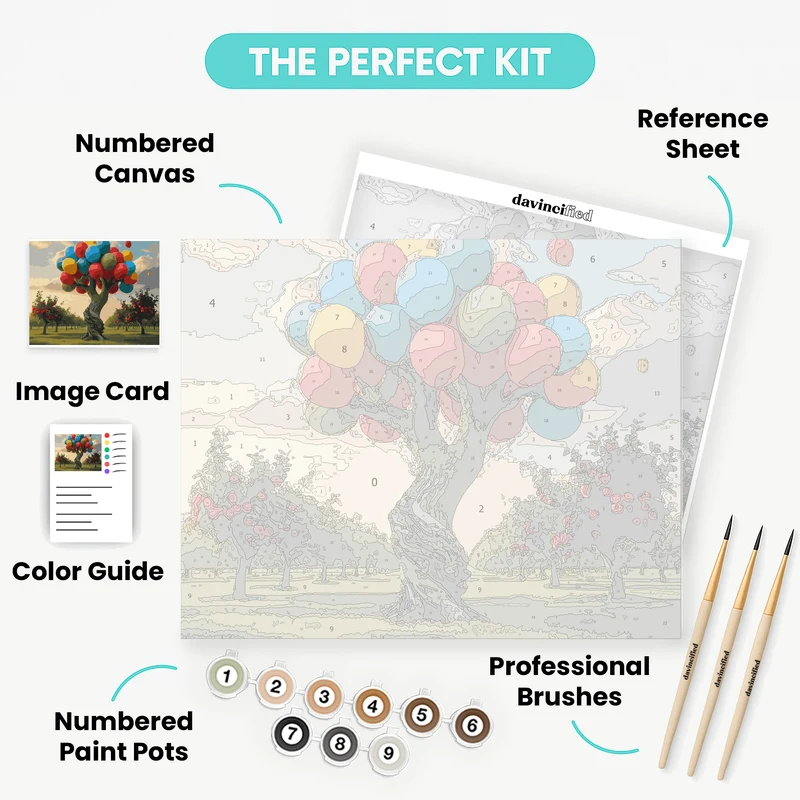 Balloon Tree in Apple Orchard - Paint by Numbers Kit