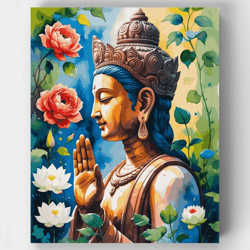 Serene Buddha with Roses - Paint by Numbers Kit