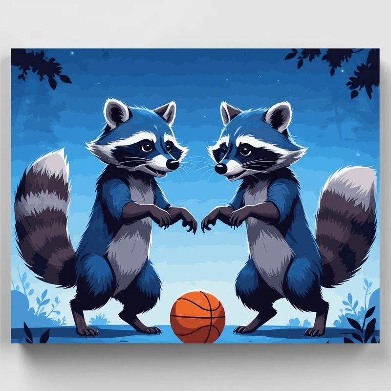 Raccoon Basketball Buddies - Paint by Numbers Kit
