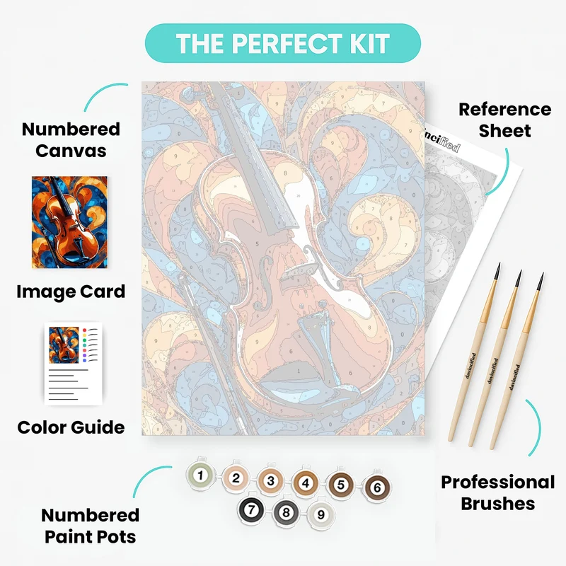 Melodic Violin in Blue and Orange Swirls - Paint by Numbers Kit