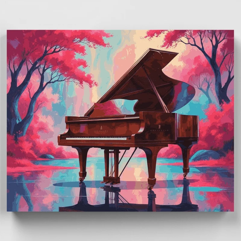 Enchanted Piano in Cherry Blossom Forest - Paint by Numbers Kit