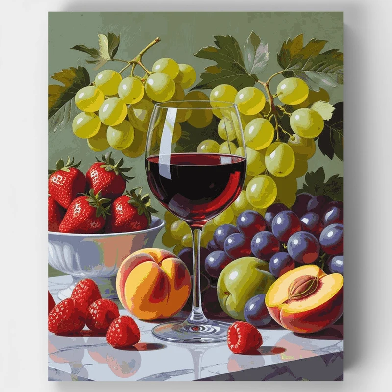 Wine and Fresh Fruits Still Life - Paint by Numbers Kit