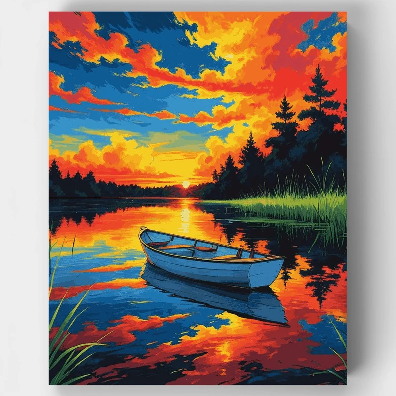 Sunset Lake Boat - Paint by Numbers Kit