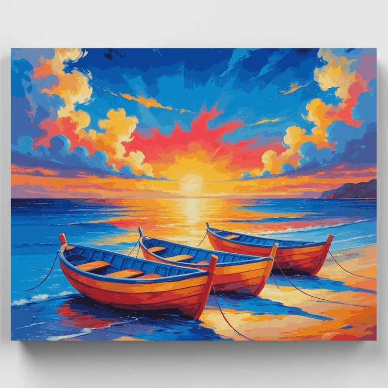 Coastal Fishing Boats at Dawn - Paint by Numbers Kit
