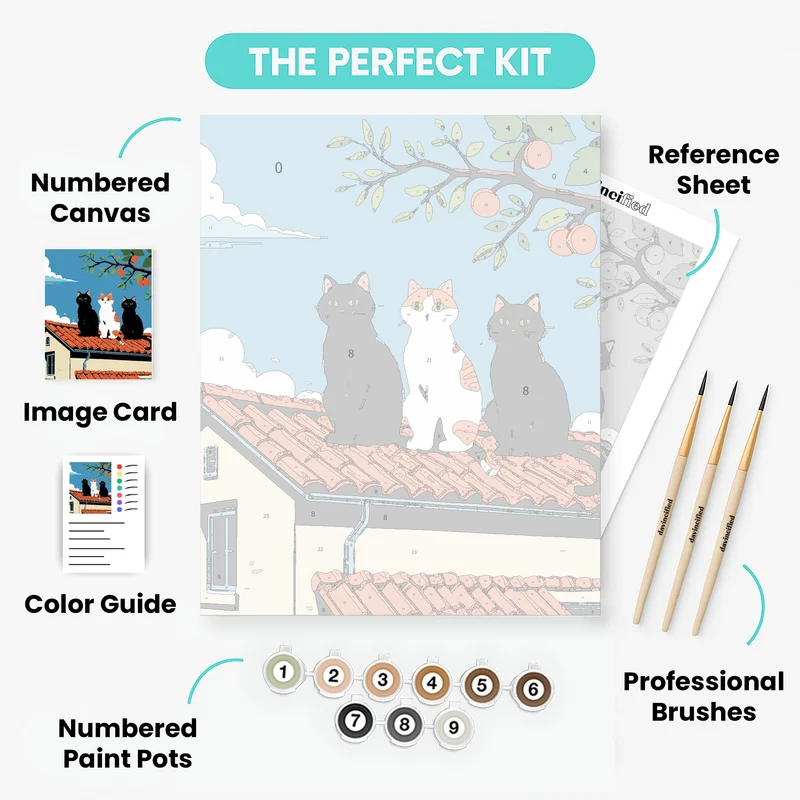 Three Cats on a Mediterranean Rooftop - Paint by Numbers Kit