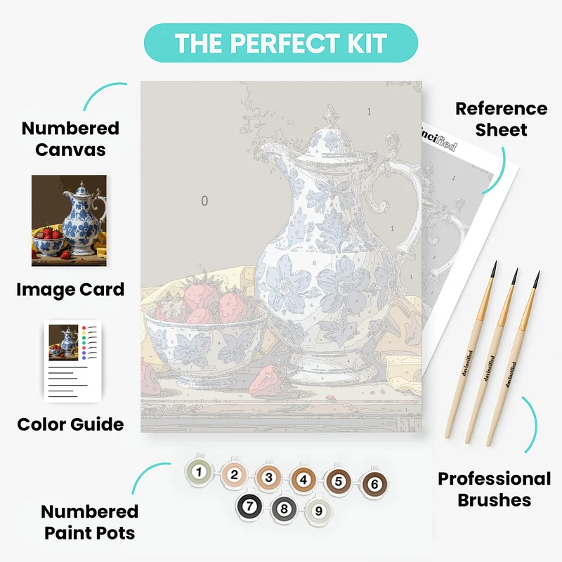 Blue and White Porcelain with Strawberries - Paint by Numbers Kit