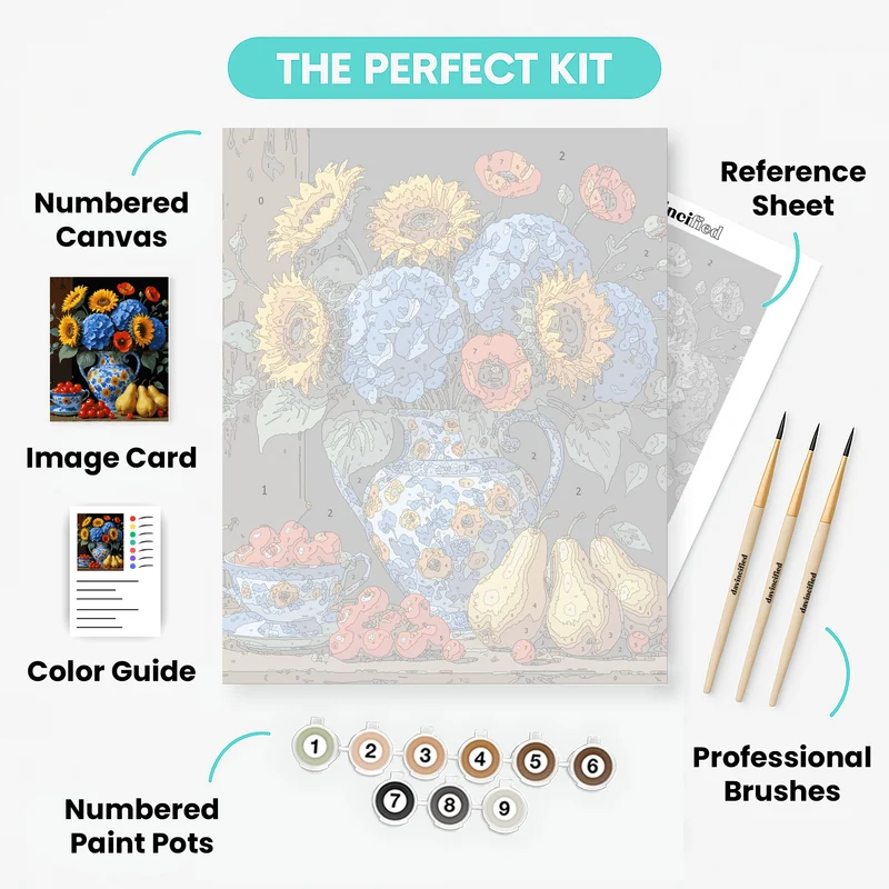 Sunflowers and Blue Hydrangeas - Paint by Numbers Kit