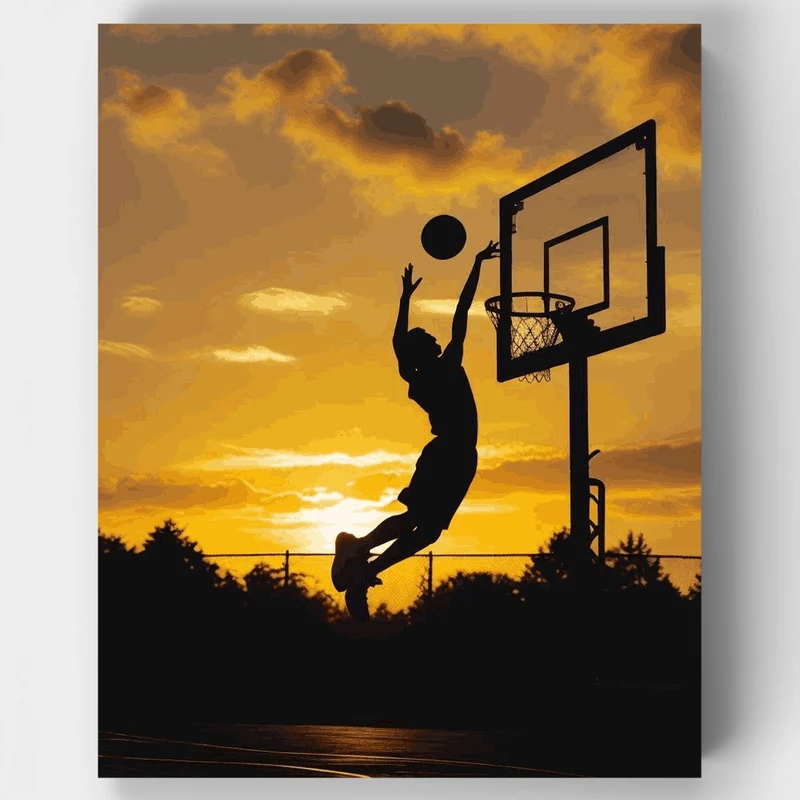 Sunset Basketball Silhouette - Paint by Numbers Kit