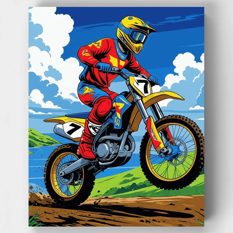 Motocross Champion in Action - Paint by Numbers Kit