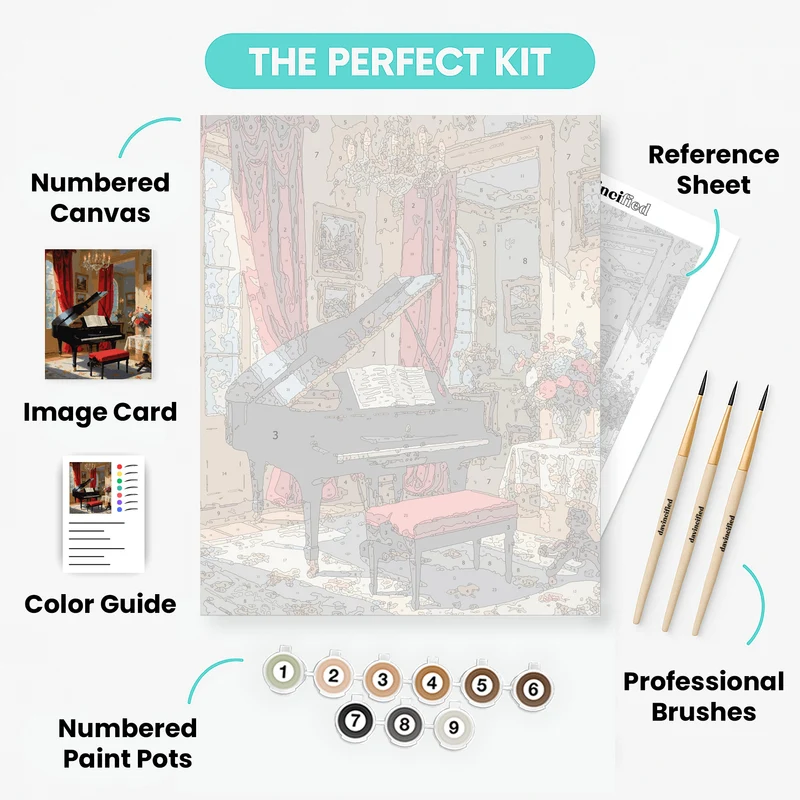 Grand Piano in Victorian Parlor - Paint by Numbers Kit