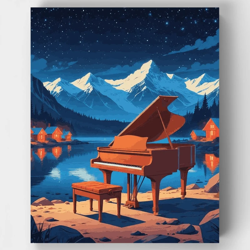 Moonlit Piano Lake - Paint by Numbers Kit