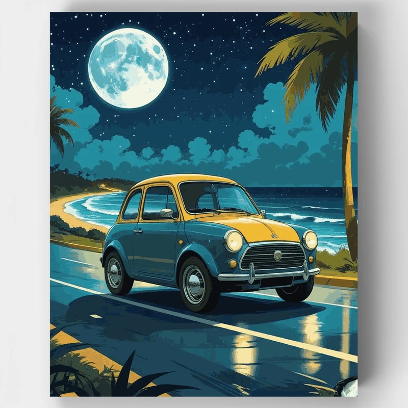 Moonlit Coastal Drive - Paint by Numbers Kit
