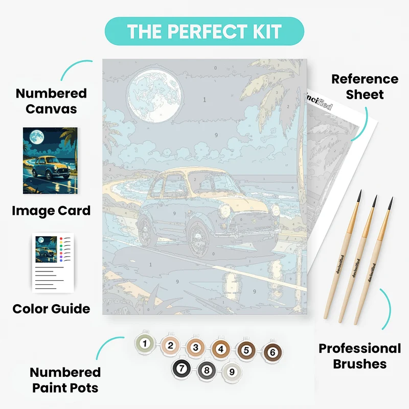 Moonlit Coastal Drive - Paint by Numbers Kit