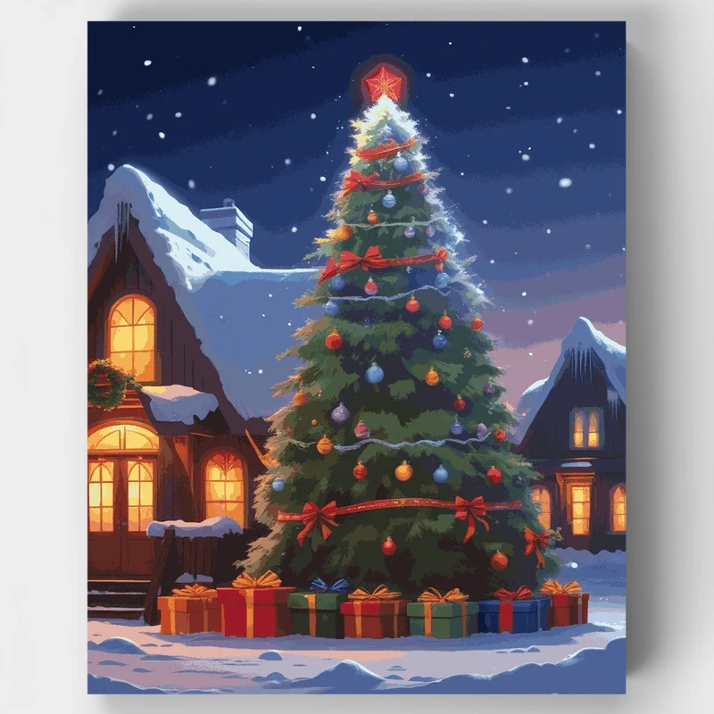 Snowy Christmas Town Square - Paint by Numbers Kit