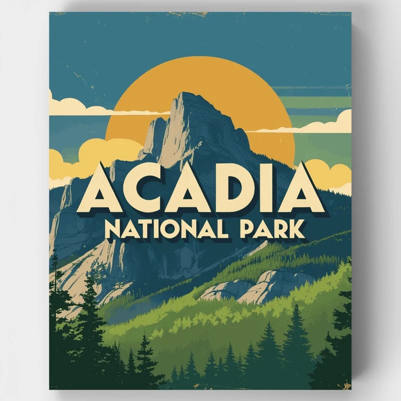 Vintage Acadia Mountain Vista - Paint by Numbers Kit