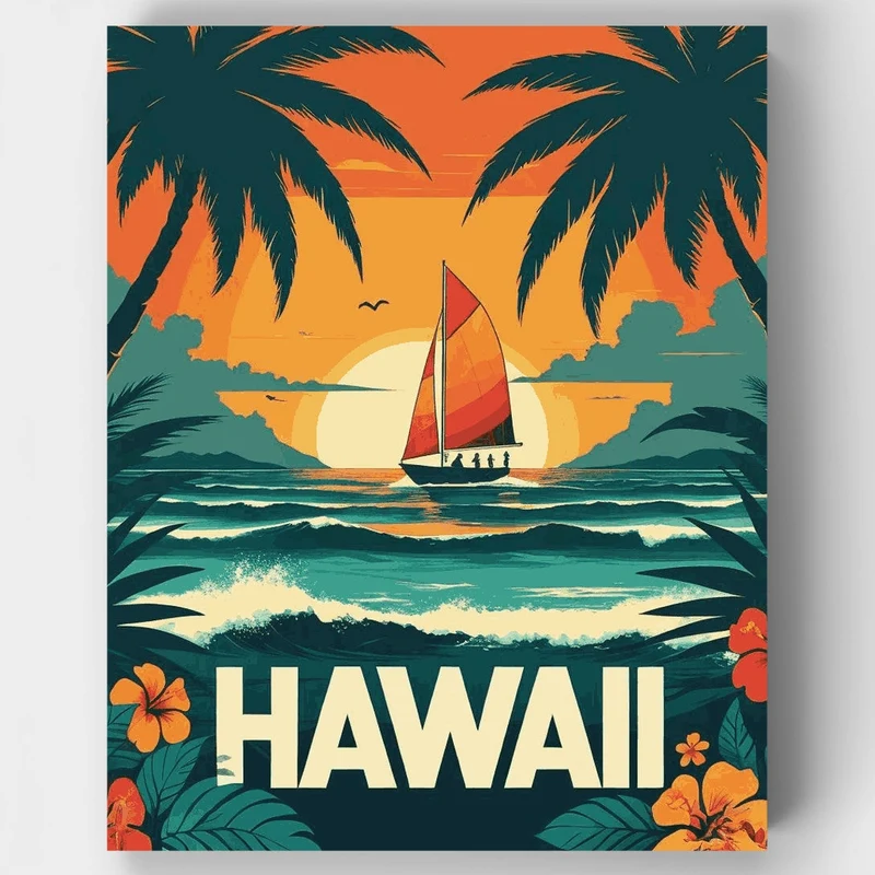 Tropical Hawaiian Sunset Sail - Paint by Numbers Kit