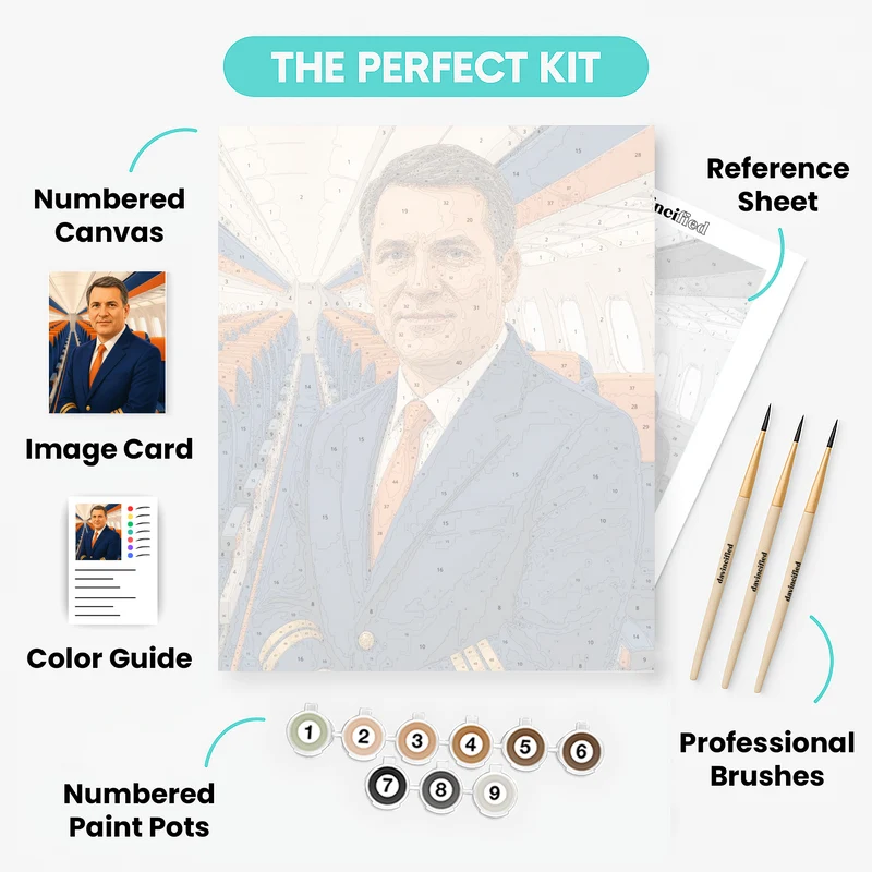 Flight Attendant in Blue - Custom Paint by Numbers Kit