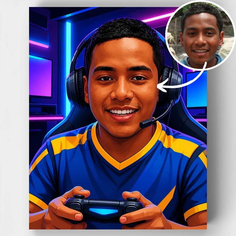 Gamer in Neon Gaming Room - Custom Paint by Numbers Kit
