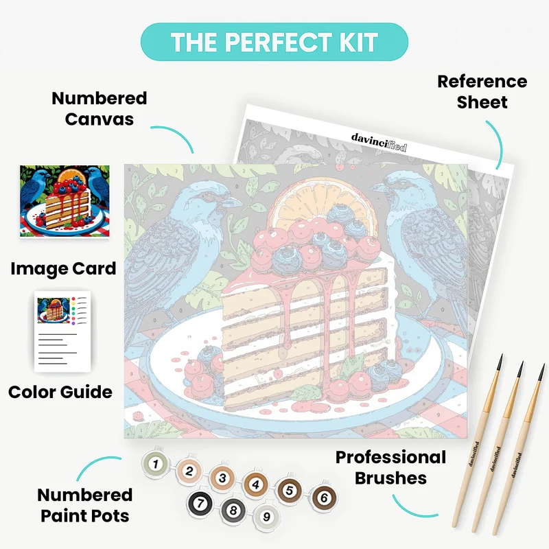 Sweet Birds and Berries Cake - Paint by Numbers Kit