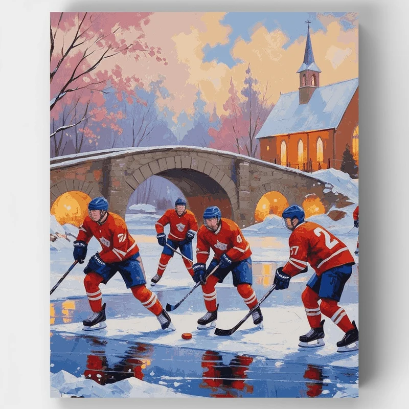 Winter Hockey on Frozen Lake - Paint by Numbers Kit