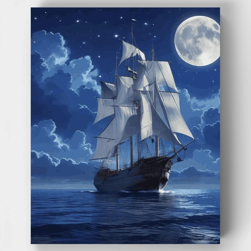 Moonlit Sailing Vessel - Paint by Numbers Kit
